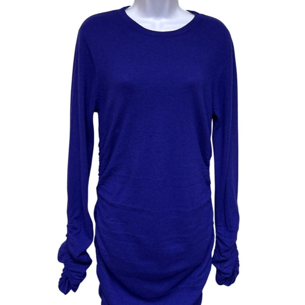 Reiss Charley Midi Dress Wool Viscose Blend Ruched Knit Plum Women's Large NWT - Picture 3 of 14